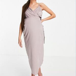 Little Mistress Maternity satin wrap midi dress